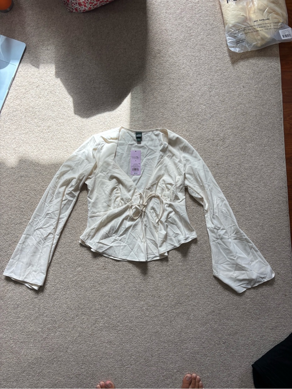 wild fable Cream Wrap Tie Long-Sleeve Blouse